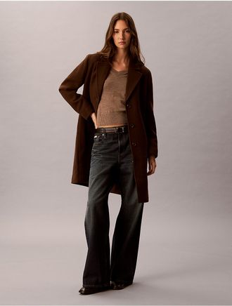 Calvin Klein Womens Wool Blend Tailored Coat - Brown - XL