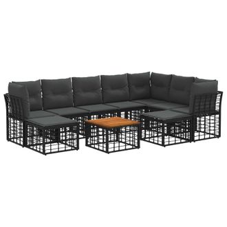 vidaXL Conjunto De Sof&aacute;s De Exterior 10 Pcs Negro Y Gris Oscuro Vidaxl