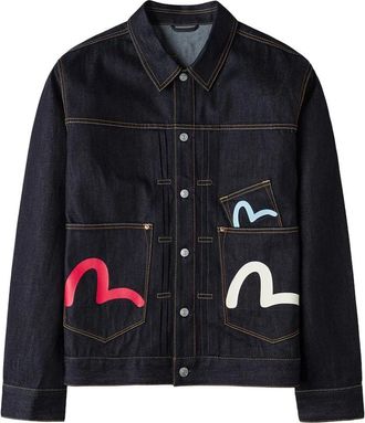 Evisu Seagull Print Multi-Pocket Relax Fit Denim Jacket - Heren - Spijkerjassen - Blauw - M - Denim - Jassen