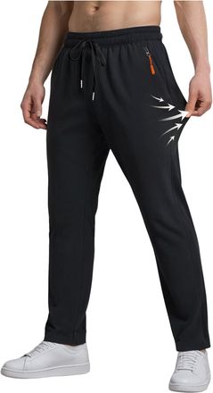 Generic Mens Jogging Bottoms with Zip Pocket Solid Color Casual Trousers for Men UK Elastic Drawstring Waist Loose-fit Jogging Sweatpants Straight Leg Lightly