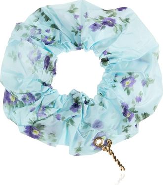 Ganni Hair Accessories, female, Blue, Size: ONE SIZE Floral Motif Hair Scrunchie