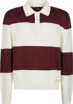 A.P.C. Logo Luis Striped Virgin Wool Polo Shirt