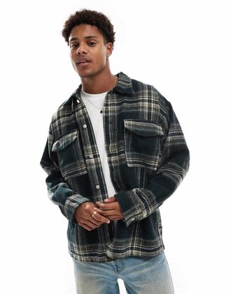 Jack & Jones heavy weight check overshirt in black