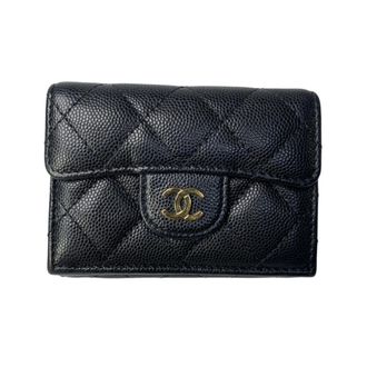 Chanel Black Leather Grained Calfskin Wallet (Tri-Fold) (Pre-Owned)