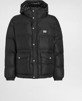 Dolce & Gabbana Nylon Down Jacket With Hood And Branded Tag - Man Coats And Jackets Black Nylon 46