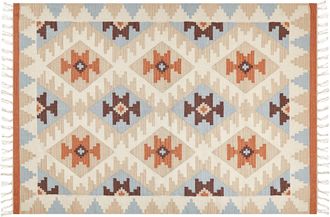 Beliani Beliani - Alfombra Kilim De Algod&oacute;n Beige Azul Naranja 160 X 230 Cm Geom&eacute;trico Dilijan