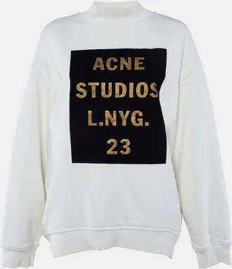 Acne Studios Cream Flocked Logo Cotton High Neck Sweatshirt M