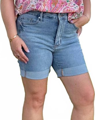 Judy Blue Cuffed Tummy Control Shorts In Light Wash