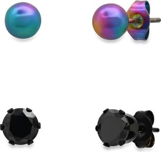 HMY Jewelry Unisex Multi Ion Plated Stainless Steel Stud Earrings - Pack of 2 at Nordstrom Rack