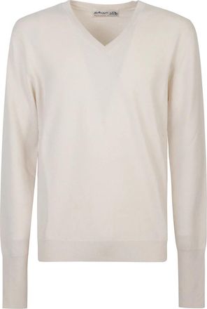 Ballantyne Effen trui met V-hals - Heren - Cashmere truien - Beige - XL - Kasjmier - Truien & Vesten