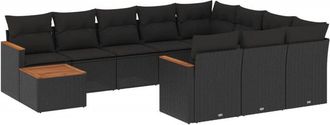 vidaXL Set De Sof&aacute;s De Jard&iacute;n 11 Pzas Y Cojines Rat&aacute;n Sint&eacute;tico Negro Vidaxl
