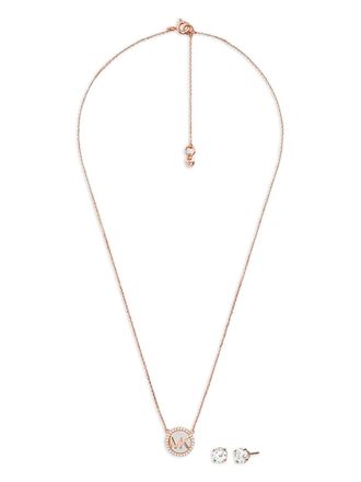 Michael Kors logo-pendant necklace set - Roze