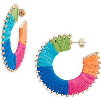 Nordstrom Raffia Wrapped Flat Hoop Earrings in Bright Multi- Gold at Nordstrom Rack