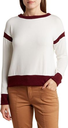 Go Couture Spring Varsity Long Sleeve Top in Ivory/Burgundy at Nordstrom Rack, Size X-Large