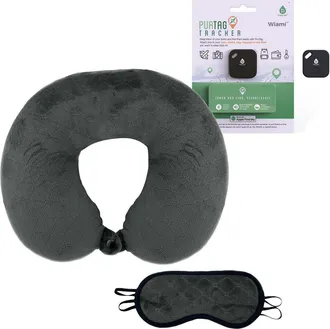 Pursonic Mindful Traveler Bundle Memory Foam Travel Pillow with Sleep Mask & Purtag Tracker in Grey at Nordstrom