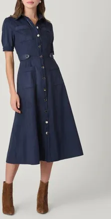 Shoshanna Suede and Leather Jenson Dress in Navy at Nordstrom, Size 12