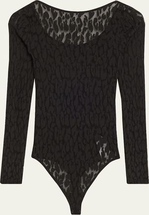Wolford Long-Sleeve Leopard Bodysuit
