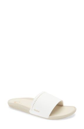 Olukai Ulele Water Resistant Slide Sandal in Bright White /Tapa at Nordstrom, Size 10