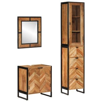 vidaXL Conjunto De Muebles Ba&ntilde;o 3 Pzas Madera Maciza Acacia Y Hierro Vidaxl