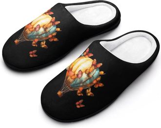 Generic Butterfly Hot Air Balloon Mens Slippers Slip On Comfortable Fleece Cotton House Shoes Winter