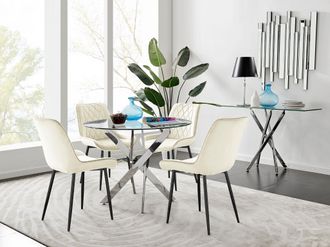 Furniturebox Novara 100cm Round Dining Table & 4 Pesaro Black Leg Chairs in Cream