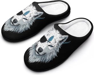 Generic Wolf with An Eye Patch Mens House Slippers Memory Foam Washable Cotton Slip on Home Shoes