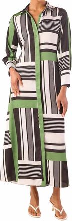 Misa Hermina Midi Dress In Striped Geo Green