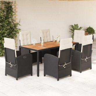 vidaXL Set De Comedor De Jard&iacute;n 7 Pzas Y Cojines Rat&aacute;n Sint&eacute;tico Negro Vidaxl