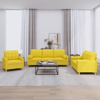 vidaXL Vidaxl - Juego De Sof&aacute;s Con Cojines 3 Piezas Tela Amarillo Claro