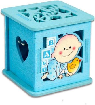 Trade Shop Trade Shop - 12 Scatolina Portaconfetti In Legno Bomboniera Nascita Battesimo Azzurro Maschio