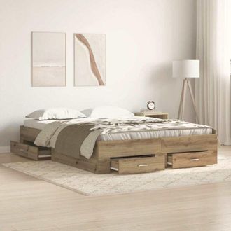 vidaXL Estructura De Cama Con Cajones Roble Artisan 135 X 190 Cm Vidaxl