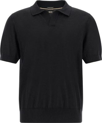 HUGO BOSS H-Lantoni Gebreide Polo - Heren - V-hals truien - Zwart - XL - Wol - Truien & Vesten