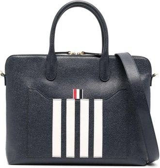 Thom Browne 4-Bar stripe pebbled-leather briefcase - unisex - Calf Leather/Polyester - One Size - Blue