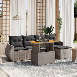 vidaXL Vidaxl - Set De Muebles De Jard&iacute;n 6 Pzas Y Cojines Rat&aacute;n Sint&eacute;tico Gris