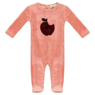 Mocha Apple Print Cotton Velour Romper in Clay at Nordstrom, Size 3M