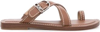 Michael Kors Ashton Leren Platte Sandaal - Dames - Slippers - Bruin - 39 1/2 EU - Leer - Schoenen