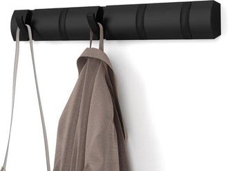 OEM Perchero Con 5 Ganchos Plegables - Soporte De Pared De Metal Negro - Perchero Para Entrada, Pared, Puerta, Ba&ntilde;o, Dormitorio - Negro - 35x5x2cm