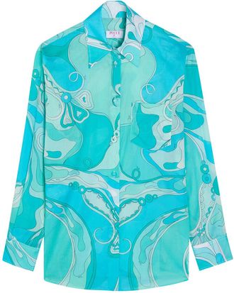 Pucci Printed Cotton Shirt - Turquoise - S (UK8-10 / S)
