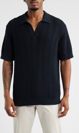 Open Edit Short Sleeve Polo Sweater in Black Caviar at Nordstrom Rack, Size Small