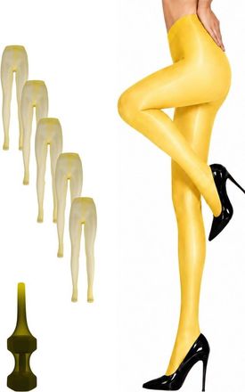 Lechery 5-Pack Glossy Sheer Ladder Resistant Party Evening Tights for Women in Yellow at Nordstrom, Size Large/x-Large