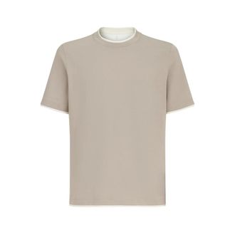 Brunello Cucinelli Crew Neck T-Shirt With Faux-Layering - male - Brunello Cucinelli - T-Shirts - Gray - 3XL - Tops