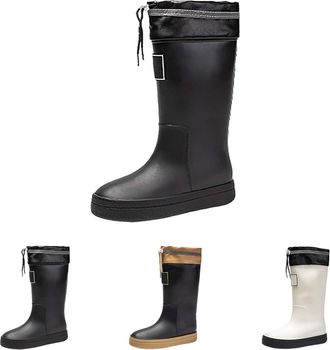 Generic Wellington Women Casual Rain Boots Size 5 Wellies Knee High Rainboots with Adjustable Closure, Ladies Waterproof Garden Muck Mid Calf Boots, Durable S