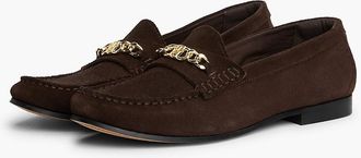 Tommy Hilfiger Womens Chain-Link Suede Loafer - Legacy Brown - US 6.5 / EU 37