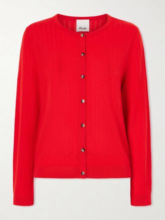 Allude Cardigan In Lana Vergine Pointelle - Rosso
