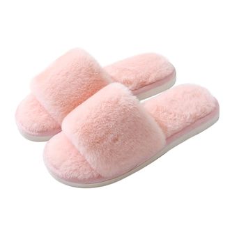 Generic Womens Slippers Fluffy Memory Foam Open Toe Comfortable Plush Indoor Anti-slip Slippers pink 5/5.5 UK