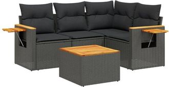 vidaXL Set De Muebles De Jard&iacute;n 5 Pzas Y Cojines Rat&aacute;n Sint&eacute;tico Negro Vidaxl