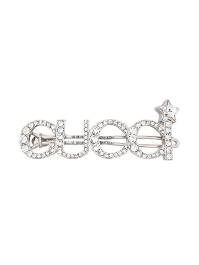 crystal-logo hair clip - women - Crystal/Palladium Plated Brass - One Size - Silver
