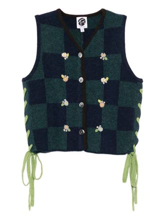 YanYan Knits Geruit vest - Blauw