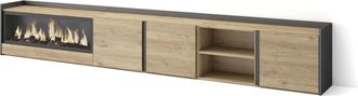 Skraut Home Skraut Home - Mueble Tv, Televisi&oacute;n, Muebles De Sal&oacute;n, Almacenaje, 315x35x50cm, Para Tv Hasta 80, Chimenea El&eacute;ctrica Xxl, Estilo Moderno, Roble Y Negr