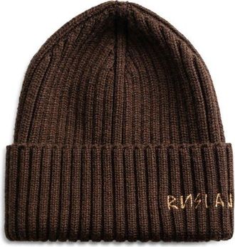 Ruslan Baginskiy Monogram Embroidered Merino Wool Beanie in Brown at Nordstrom